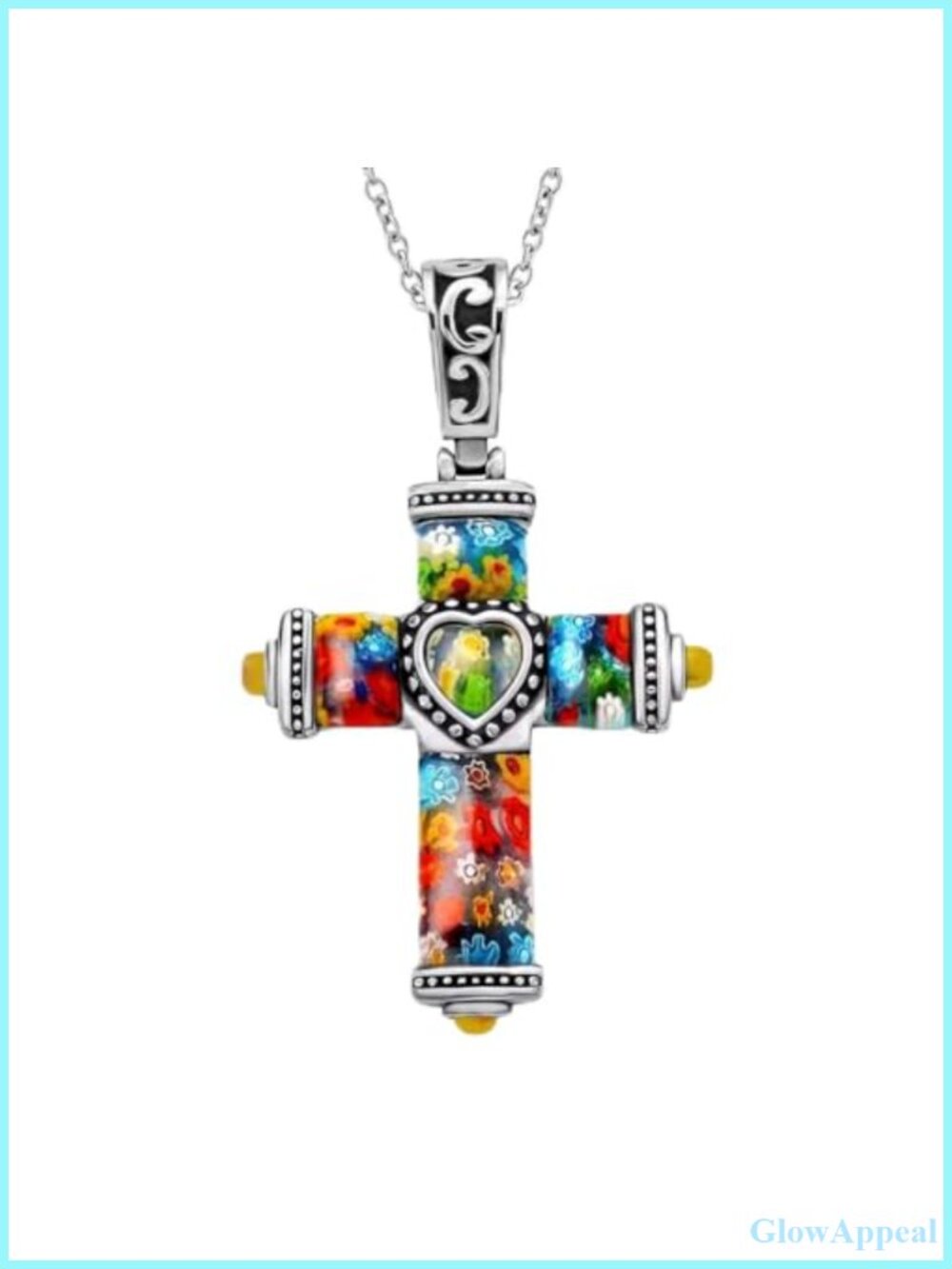 Murano Style Millefiori Glass Pendant Necklace Stainless Steel Chain